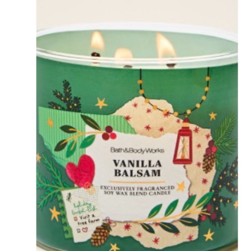 Bath & Body Works Vanilla Balsam Candle - Festive Green